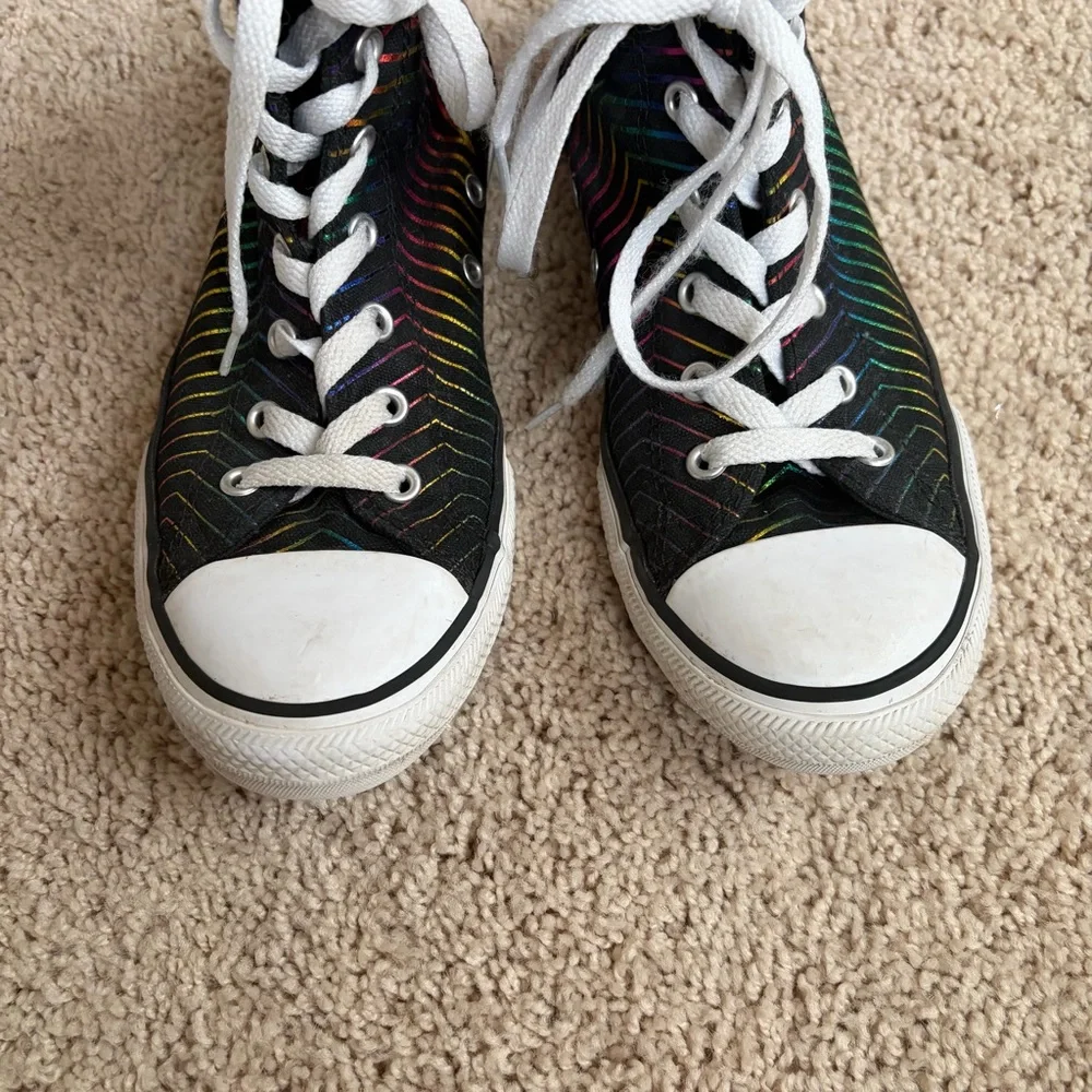 Converse Kids' Black and Rainbow High-Top Sneakers size 3.5